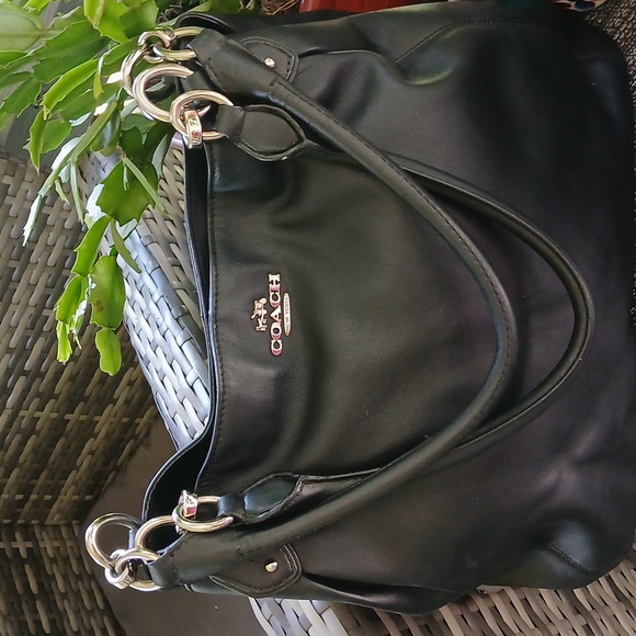 Coach Handbags - COACH Colette Soft Black Leather with Silver Chain Handles EUC